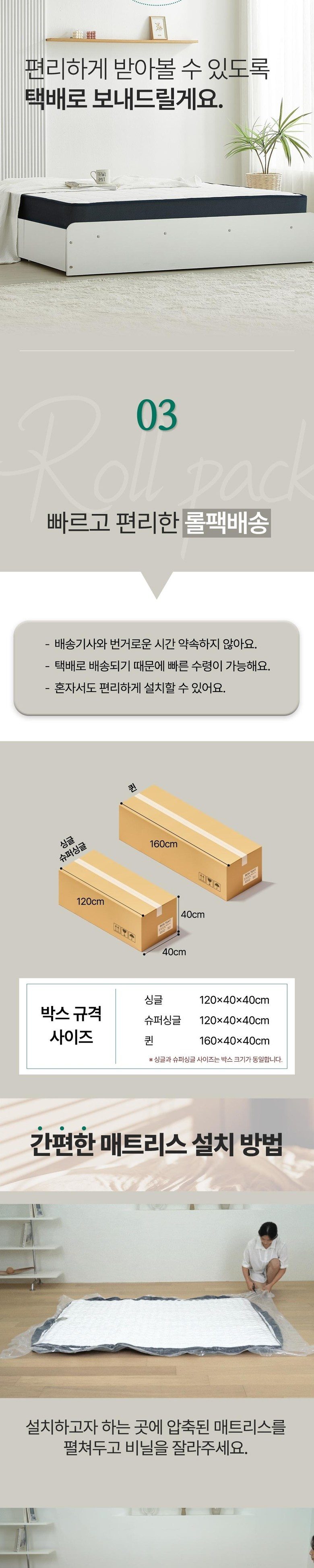 이편한침대 루나 독립스프링 롤팩 매트리스 10cm + 방수커버